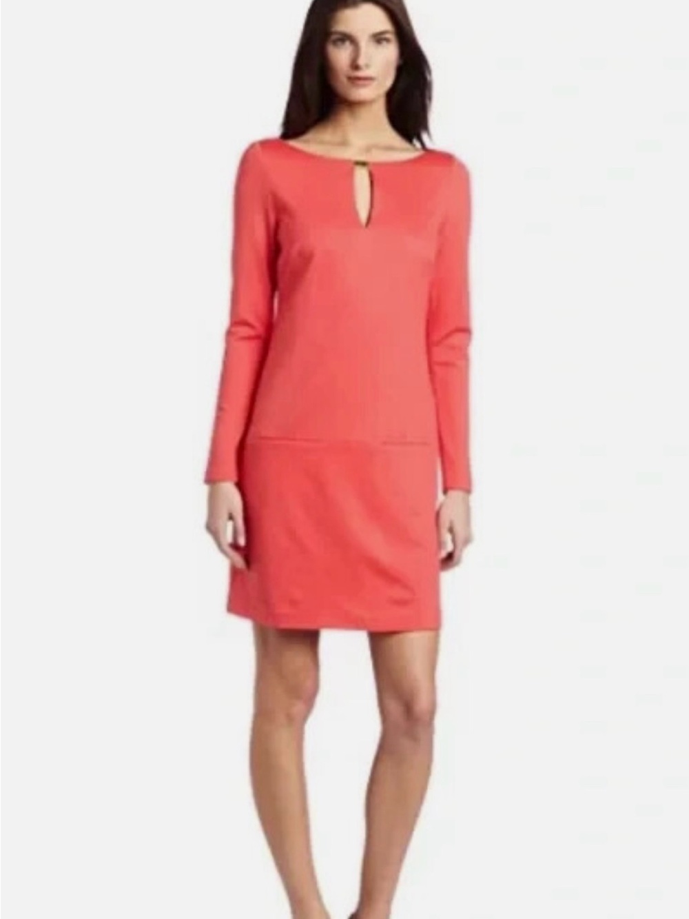 Trina Turk Leatrice Long Sleeve Shift Dress Size 6 W/Pockets / Salmon